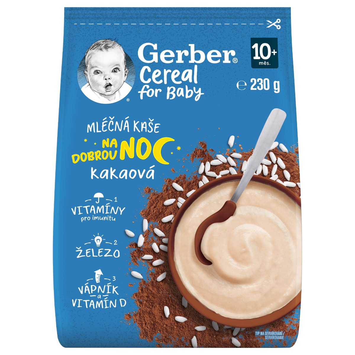 Gerber Cereal for Baby Mléčná kaše na dobrou noc kakaová 10m+ 230 g Gerber