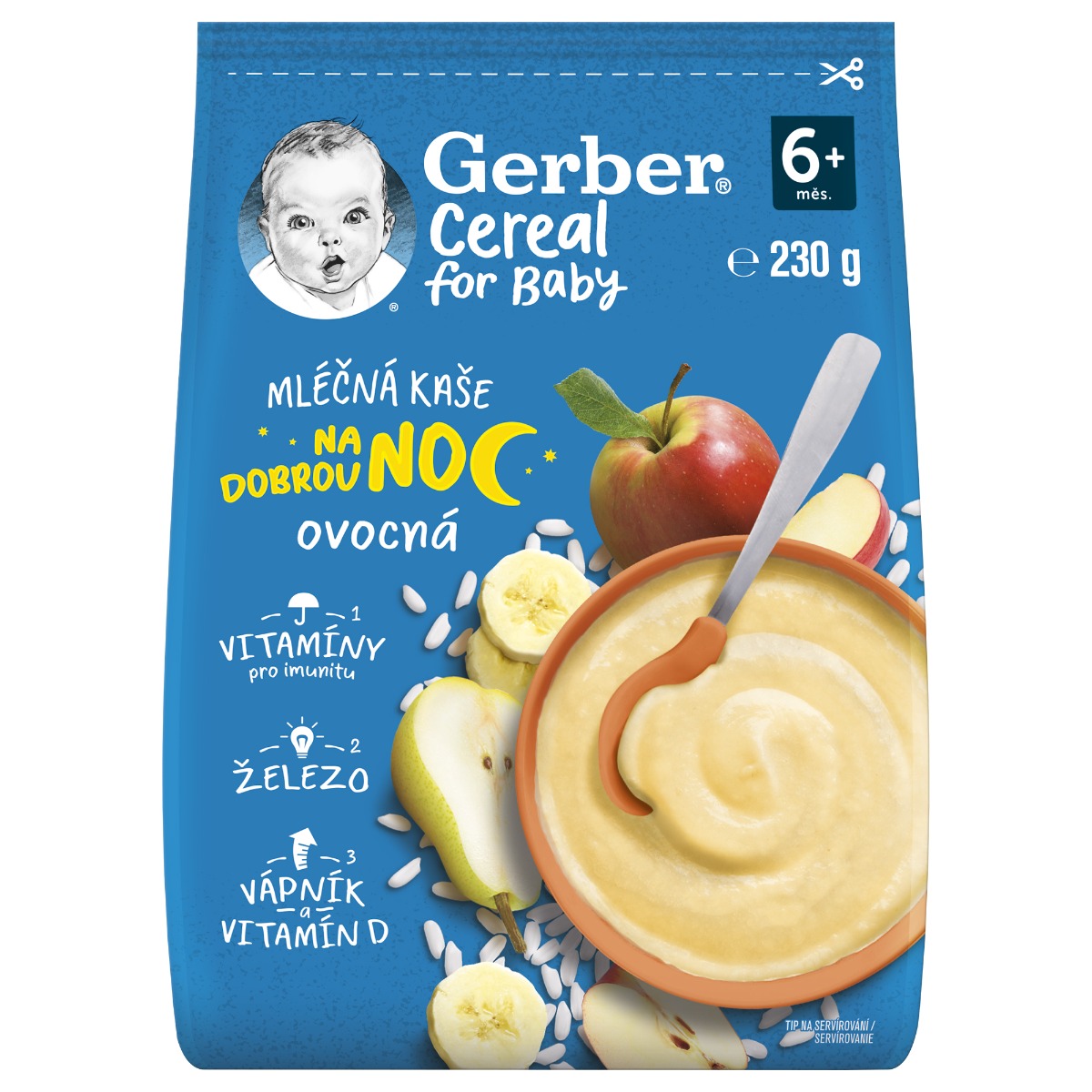 Gerber Cereal for Baby Mléčná kaše na dobrou noc ovocná 6m+ 230 g Gerber