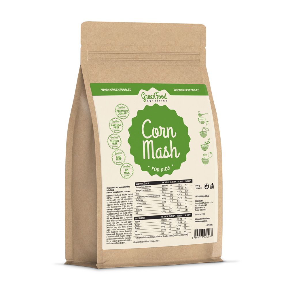 GreenFood Nutrition Dětská kukuřičná kaše bez lepku a laktózy natural 500 g GreenFood Nutrition