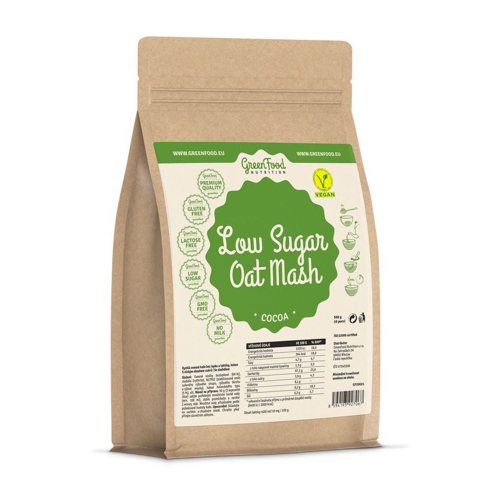 GreenFood Nutrition Low Sugar ovesná kaše kakao 500 g GreenFood Nutrition