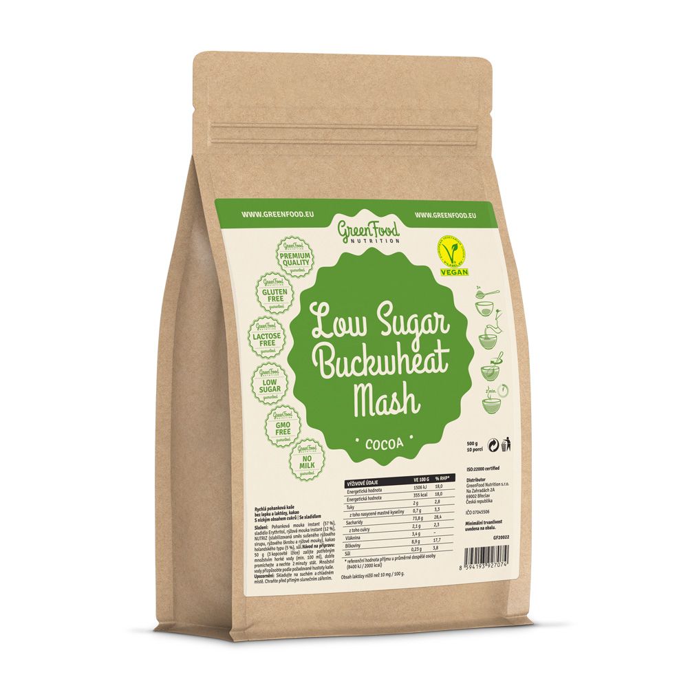 GreenFood Nutrition Low Sugar pohanková kaše kakao 500 g GreenFood Nutrition