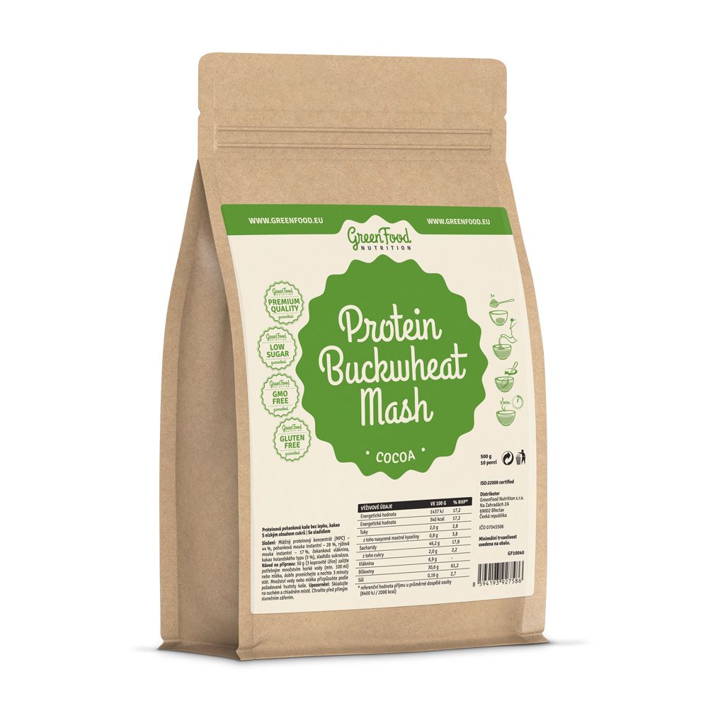 GreenFood Nutrition Proteinová pohanková kaše kakao 500 g GreenFood Nutrition