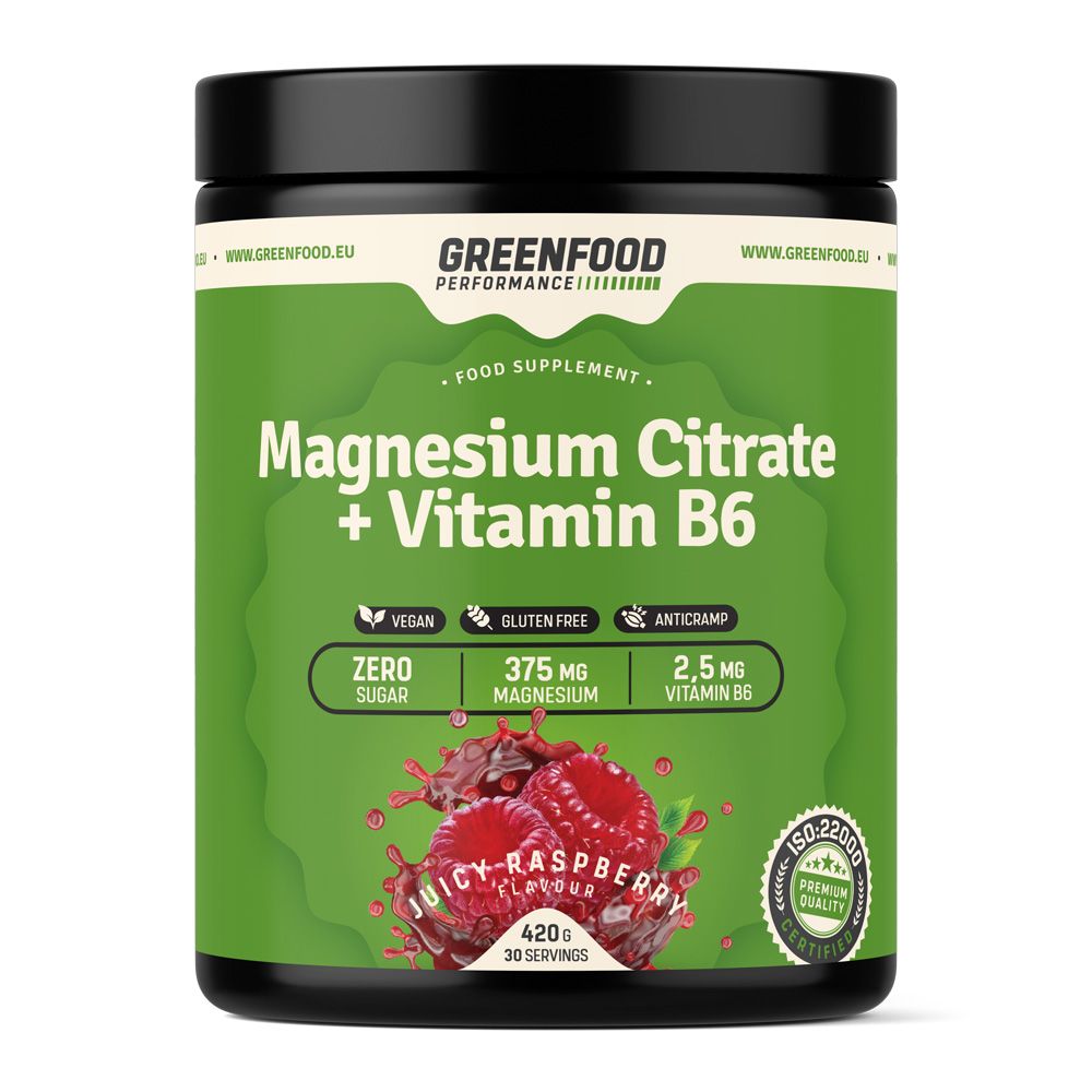 GreenFood Performance Magnesium Citrate + Vitamin B6 Juicy malina 420 g GreenFood Performance