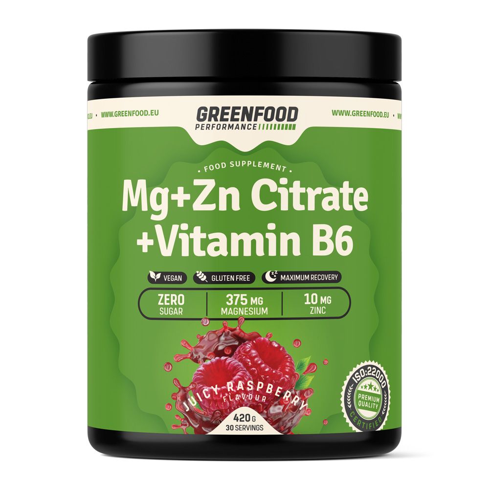 GreenFood Performance Mg + Zn Citrate + Vitamin B6 Juicy malina 420 g GreenFood Performance