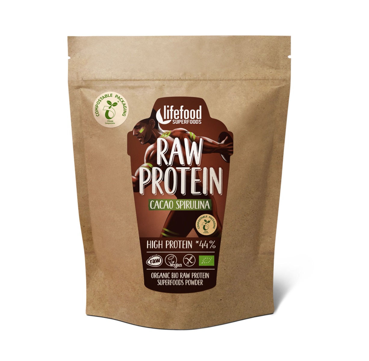 LifeFood Protein kakaový se spirulinou BIO RAW 450 g LifeFood