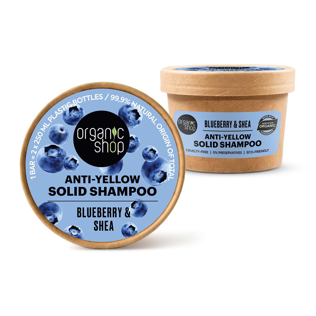 Organic Shop Tuhý šampon pro blond vlasy Borůvka a bambucké máslo 60 g Organic Shop