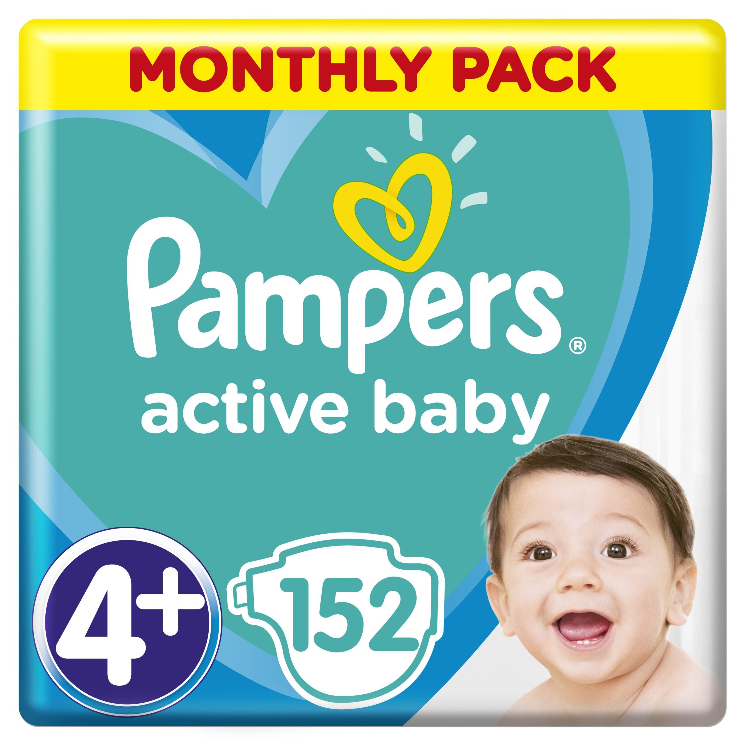 Pampers Active Baby 4+ Maxi+ dětské pleny Monthly Box 152 ks Pampers