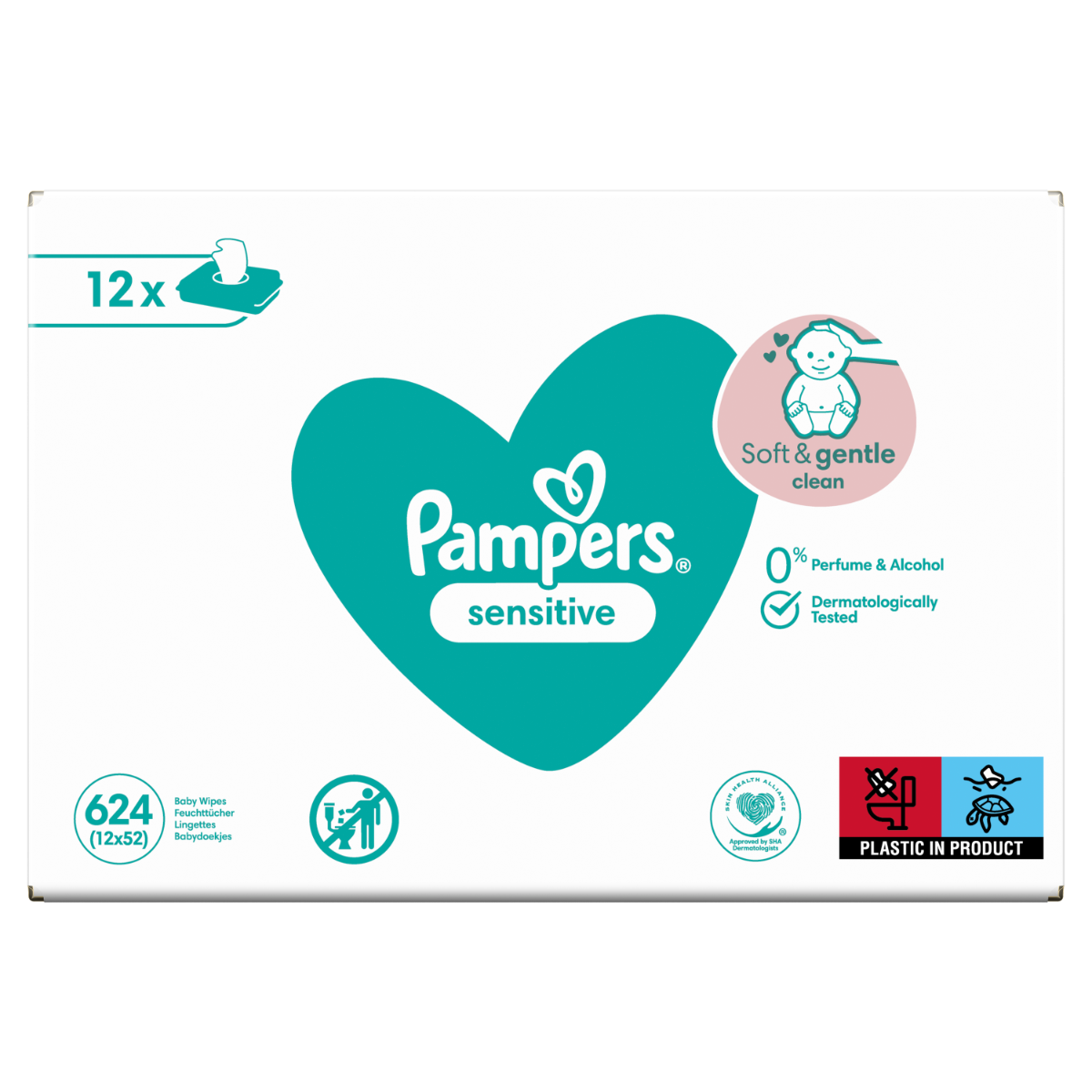 Pampers Sensitive vlhčené ubrousky box 12x52 ks Pampers