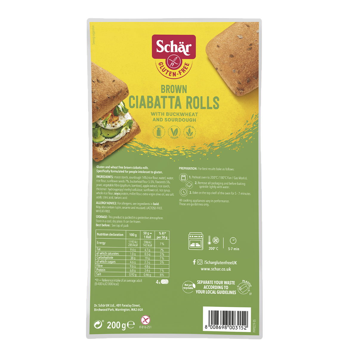 SCHÄR Ciabatta Rustica vícezrnné pečivo bez lepku 4x50 g SCHÄR