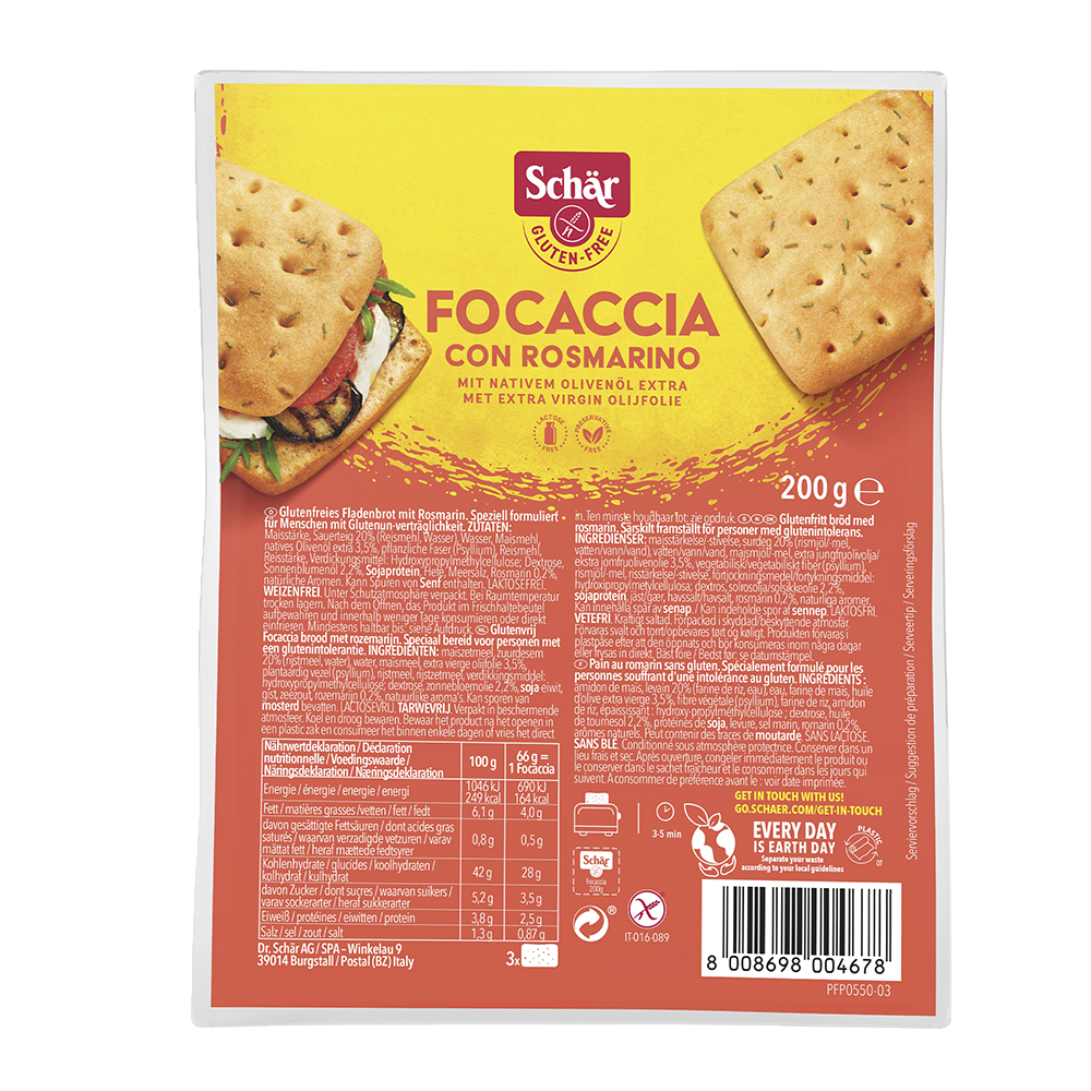 SCHÄR Focaccia con rosmarino pečivo bez lepku 200 g SCHÄR