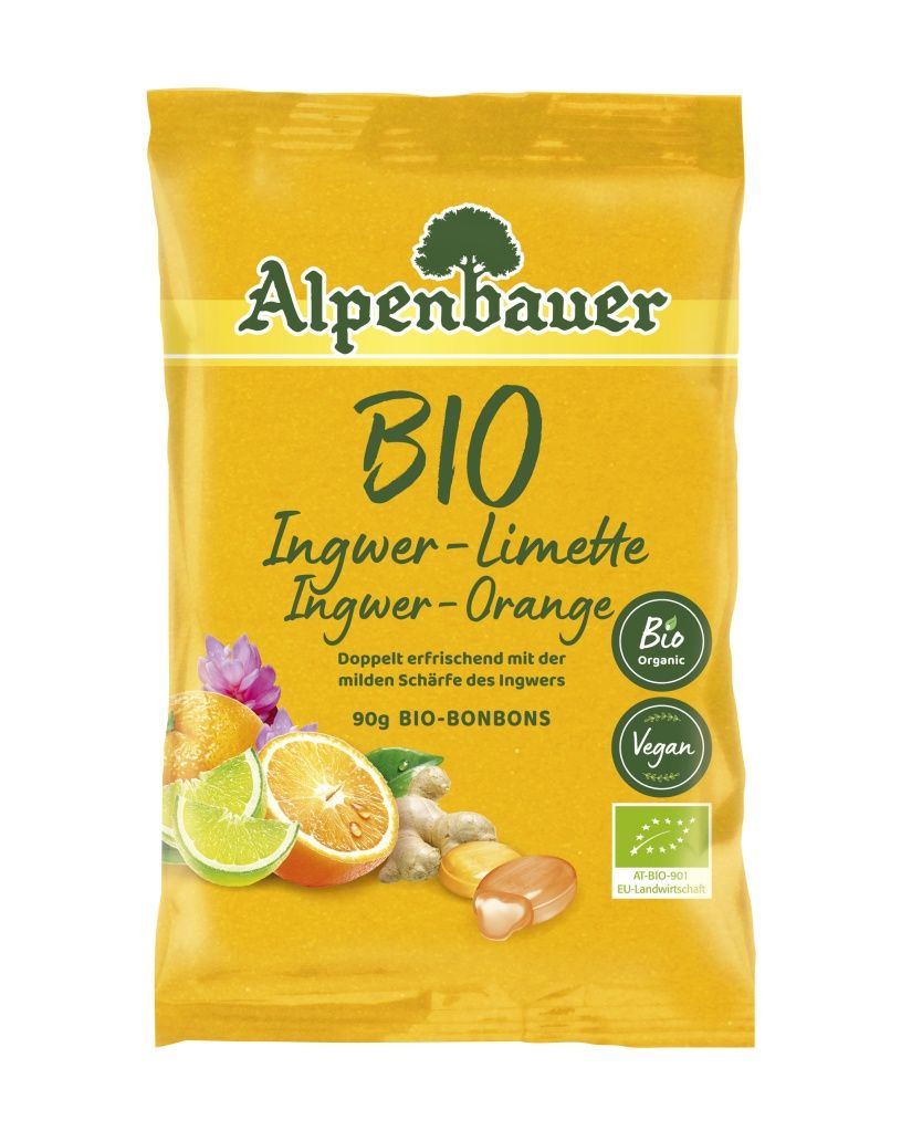 Alpenbauer Bonbóny Zázvor - pomeranč - limetka BIO 90 g Alpenbauer
