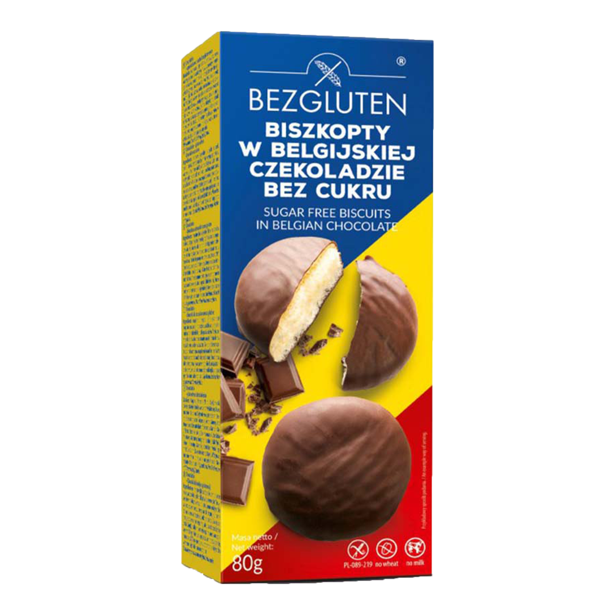BEZGLUTEN Piškoty v belgické čokoládě bez lepku a bez cukru 80 g BEZGLUTEN