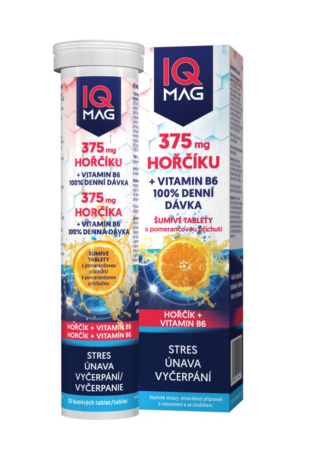 IQ Mag Hořčík 375 mg + B6 pomeranč 20 šumivých tablet IQ Mag
