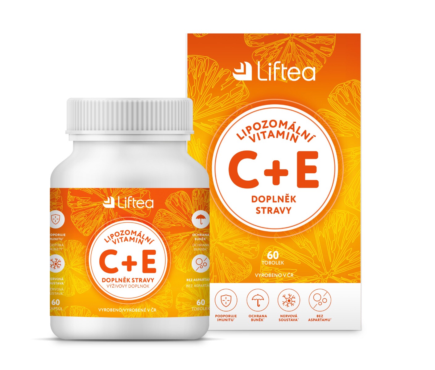 Liftea Lipozomální vitamín C + E 60 tobolek Liftea