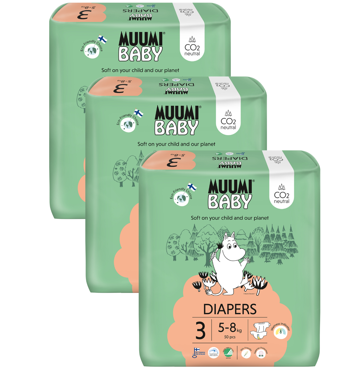 Muumi Baby 3 Midi 5–8 kg eko pleny 150 ks Muumi Baby