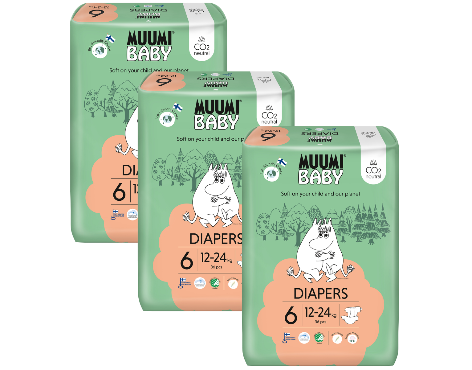 Muumi Baby 6 Junior 12–24 kg eko pleny 108 ks Muumi Baby