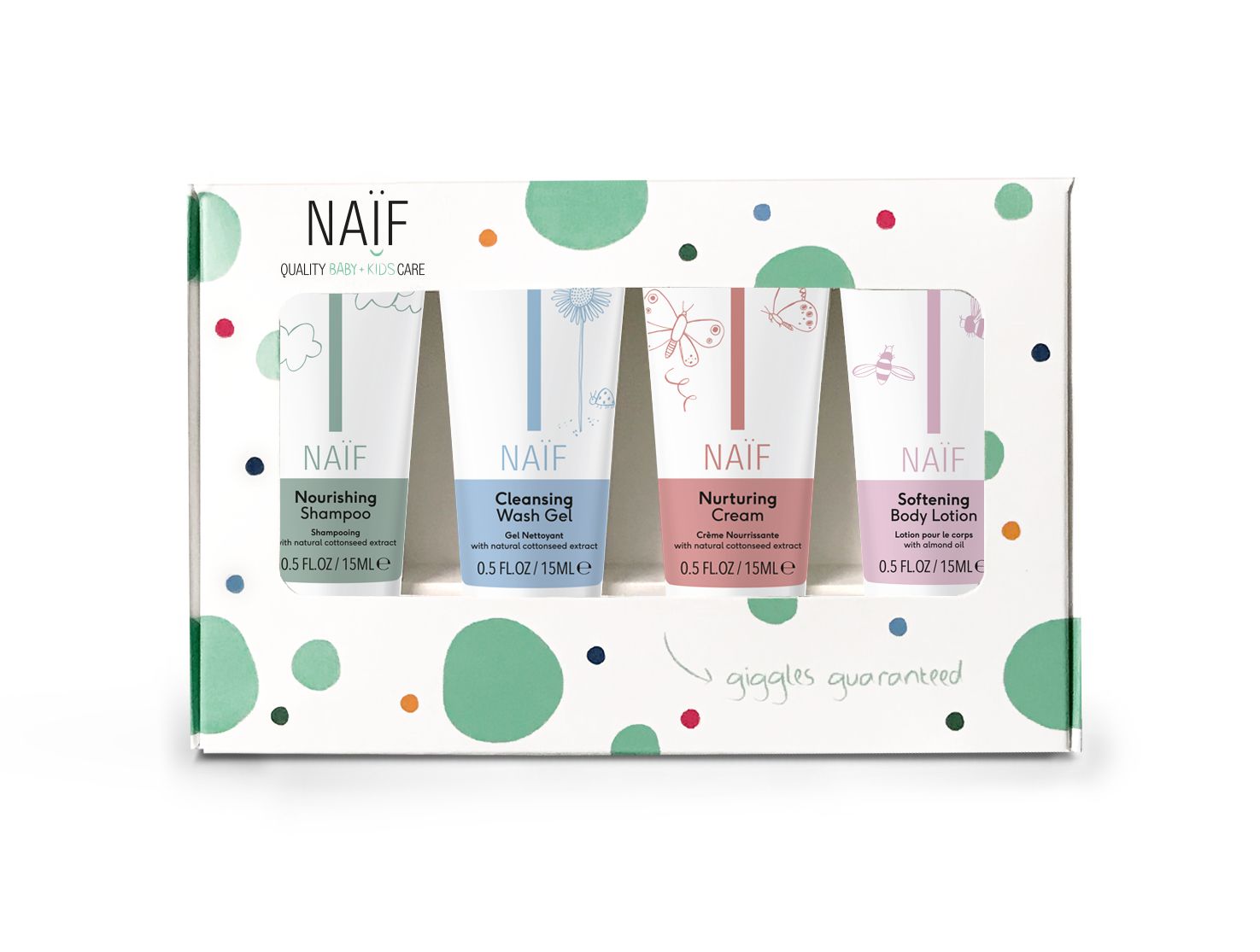 NAIF Set miniatur kosmetiky pro děti a miminka 4x15 ml NAIF