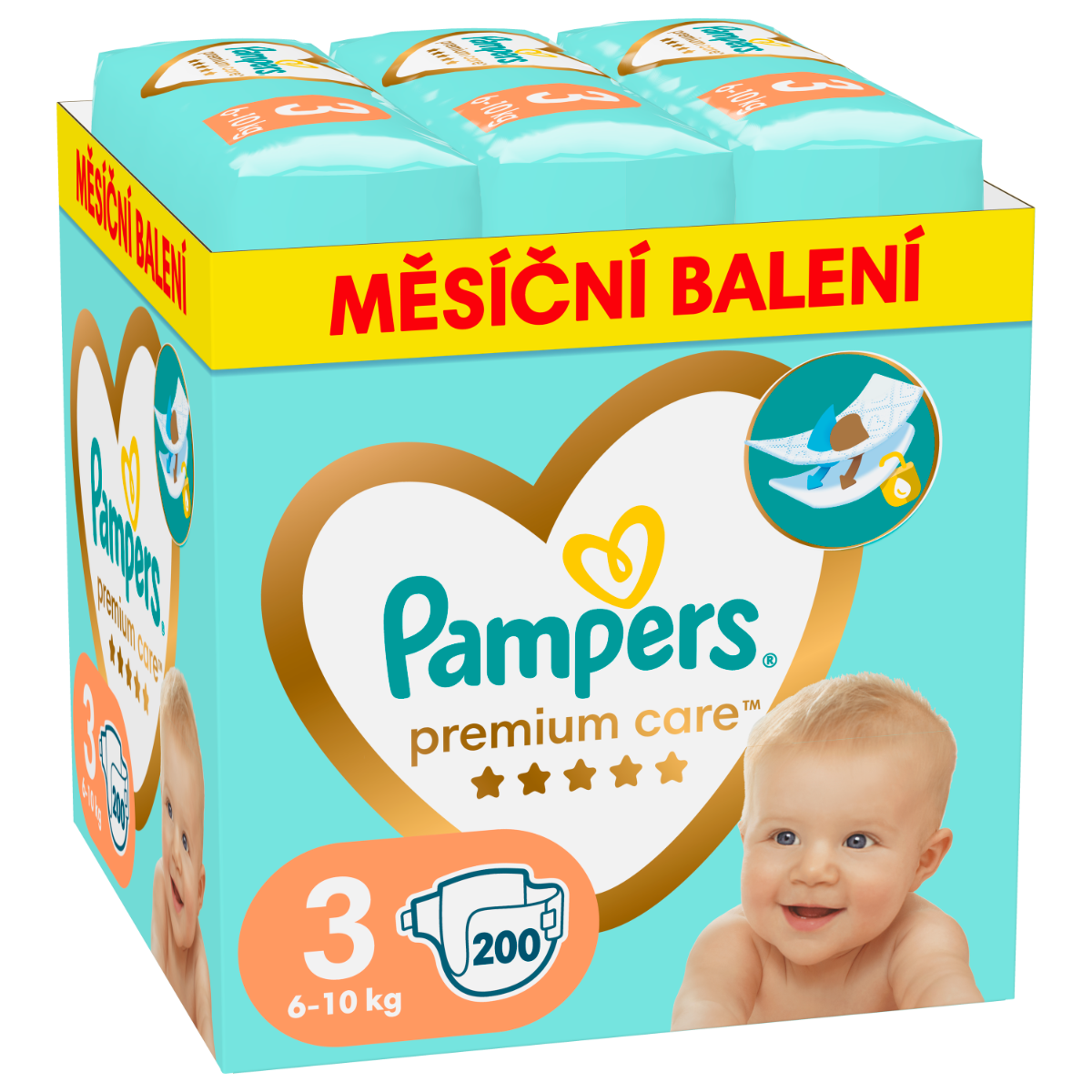 Pampers Premium Care vel. 3 6–10 kg dětské pleny 200 ks Pampers