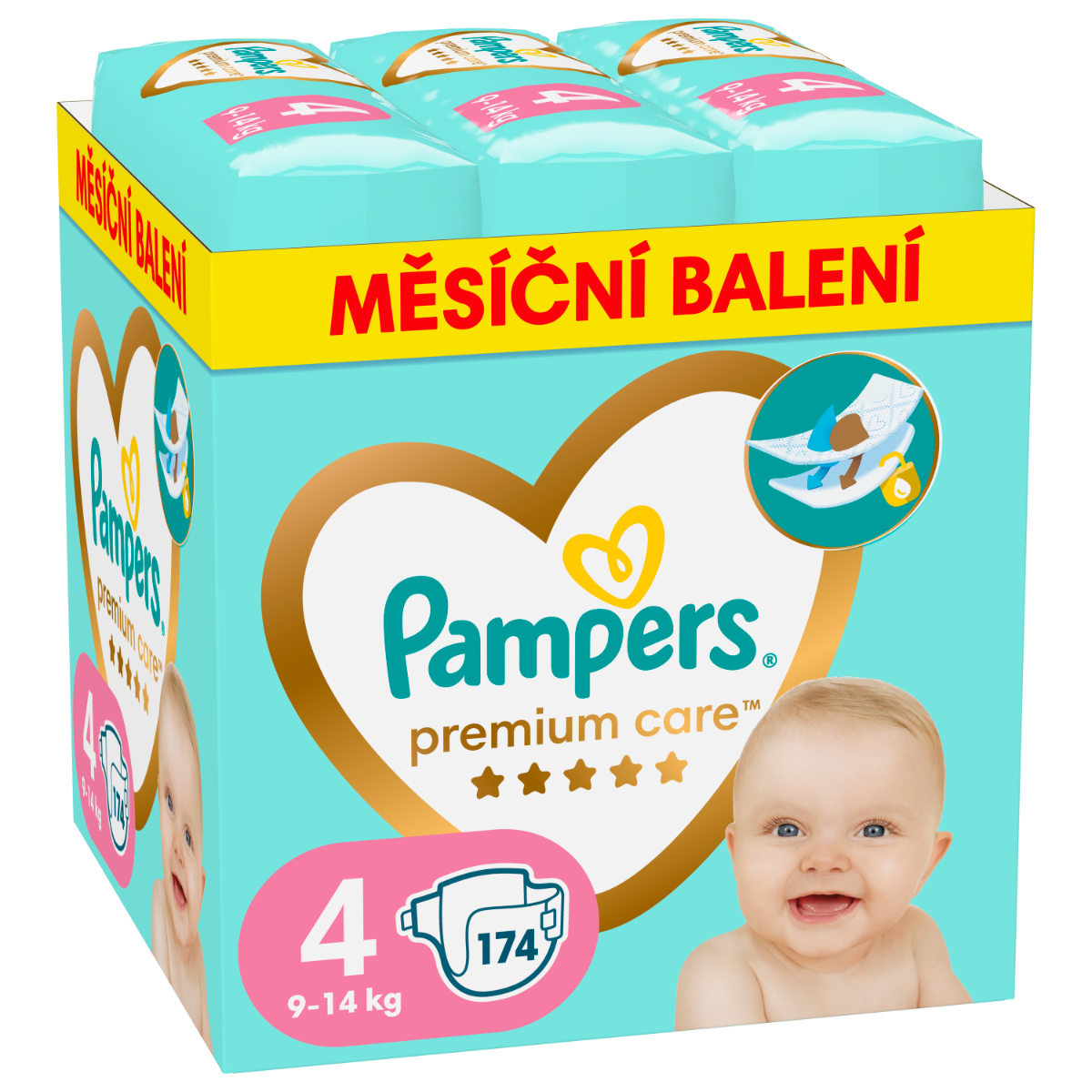 Pampers Premium Care vel. 4 9–14 kg dětské pleny 174 ks Pampers