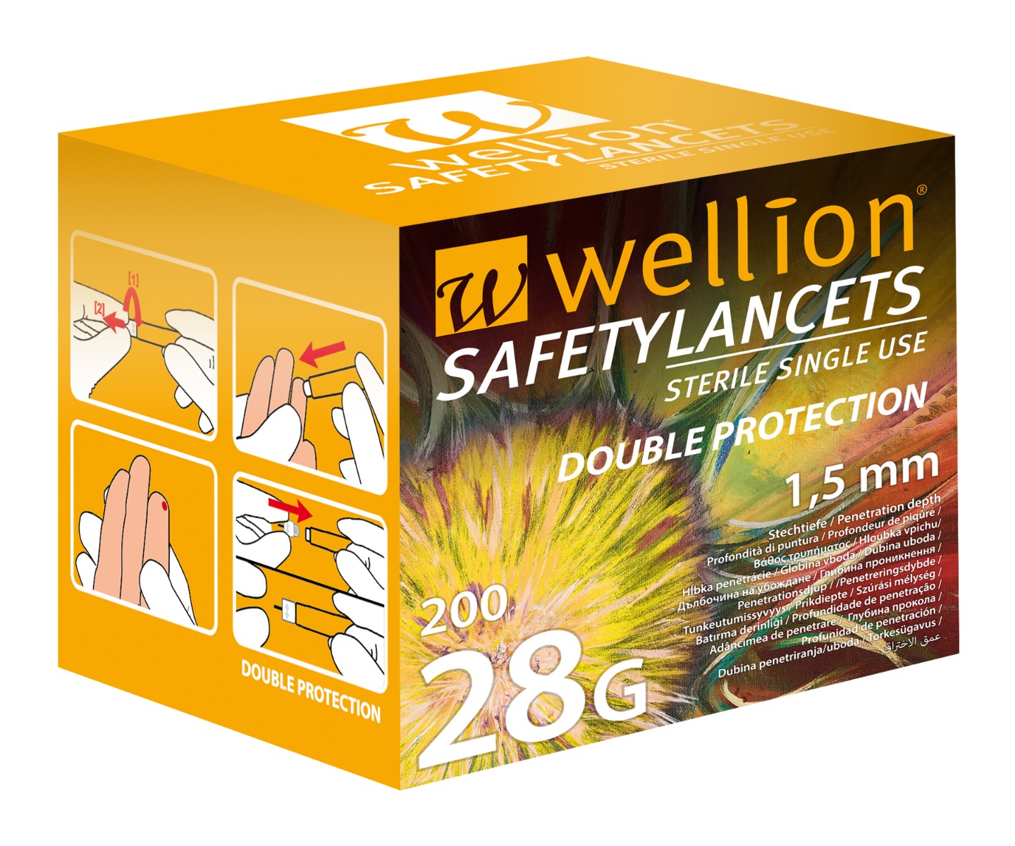 Wellion Safety Lancets 28G jehly jednorázové 200 ks Wellion