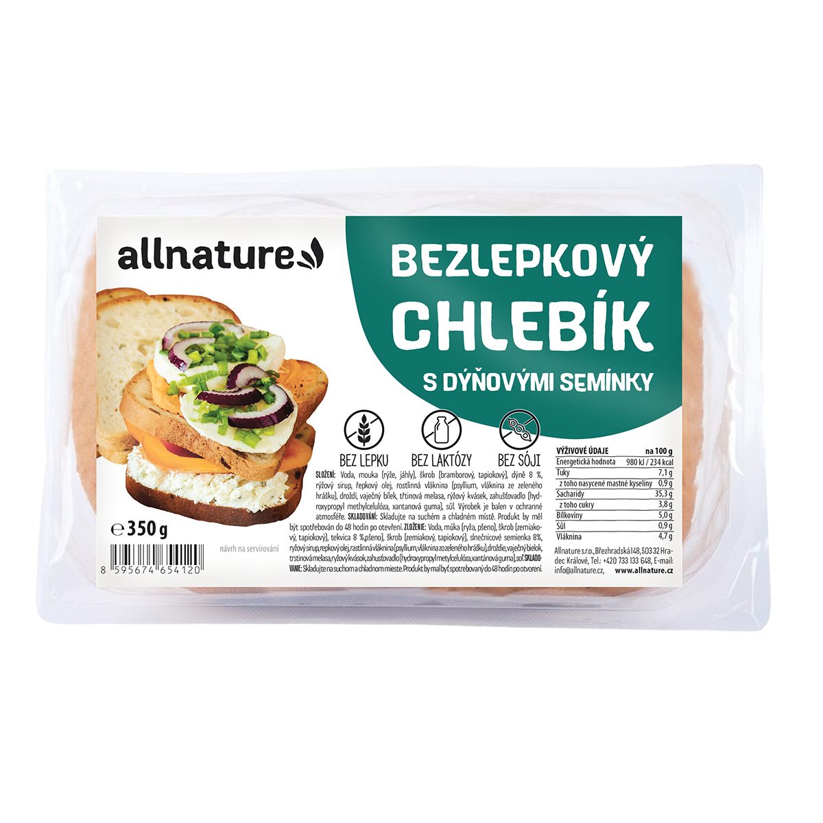 Allnature Bezlepkový chlebík s dýňovými semínky 350 g Allnature