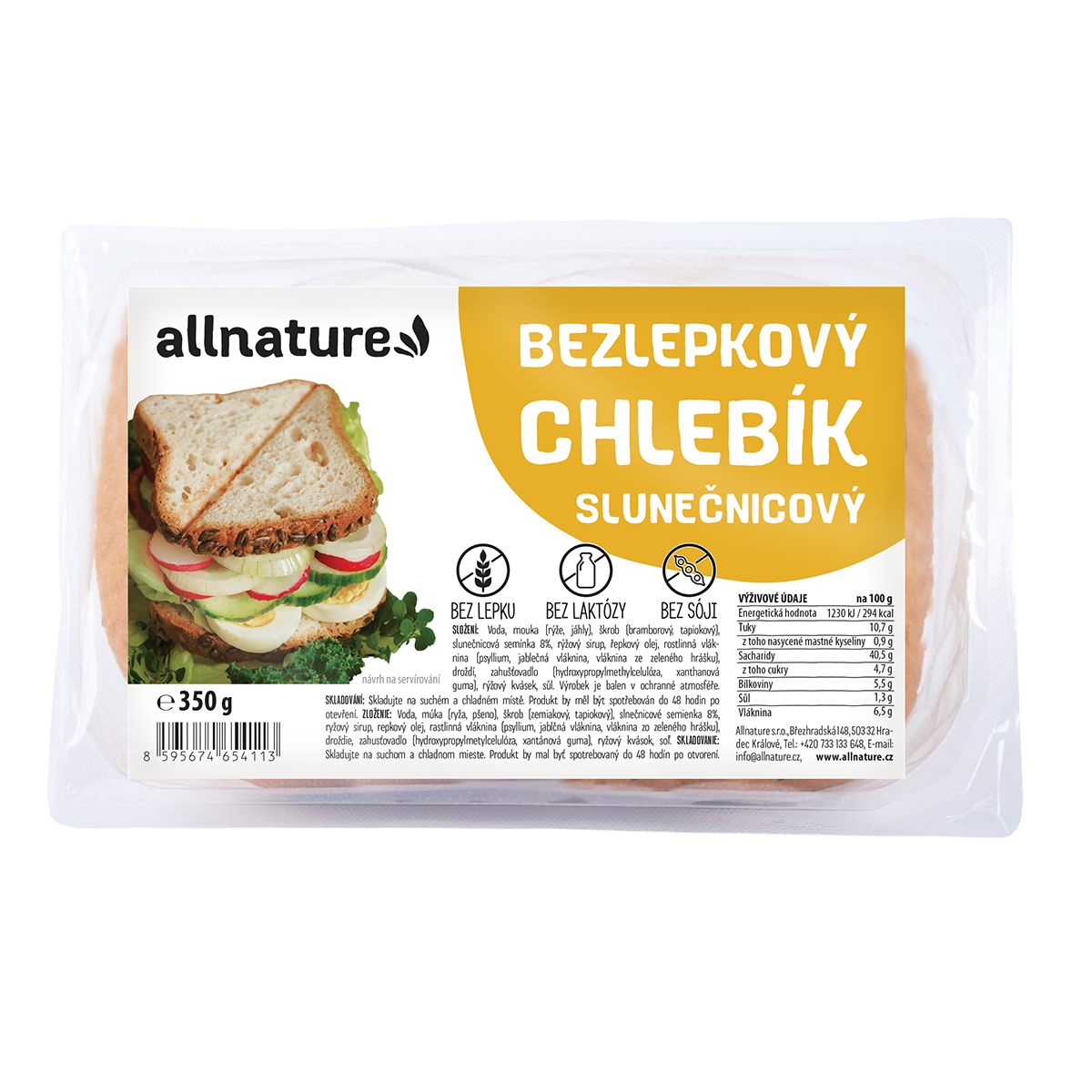 Allnature Bezlepkový chlebík slunečnicový 350 g Allnature