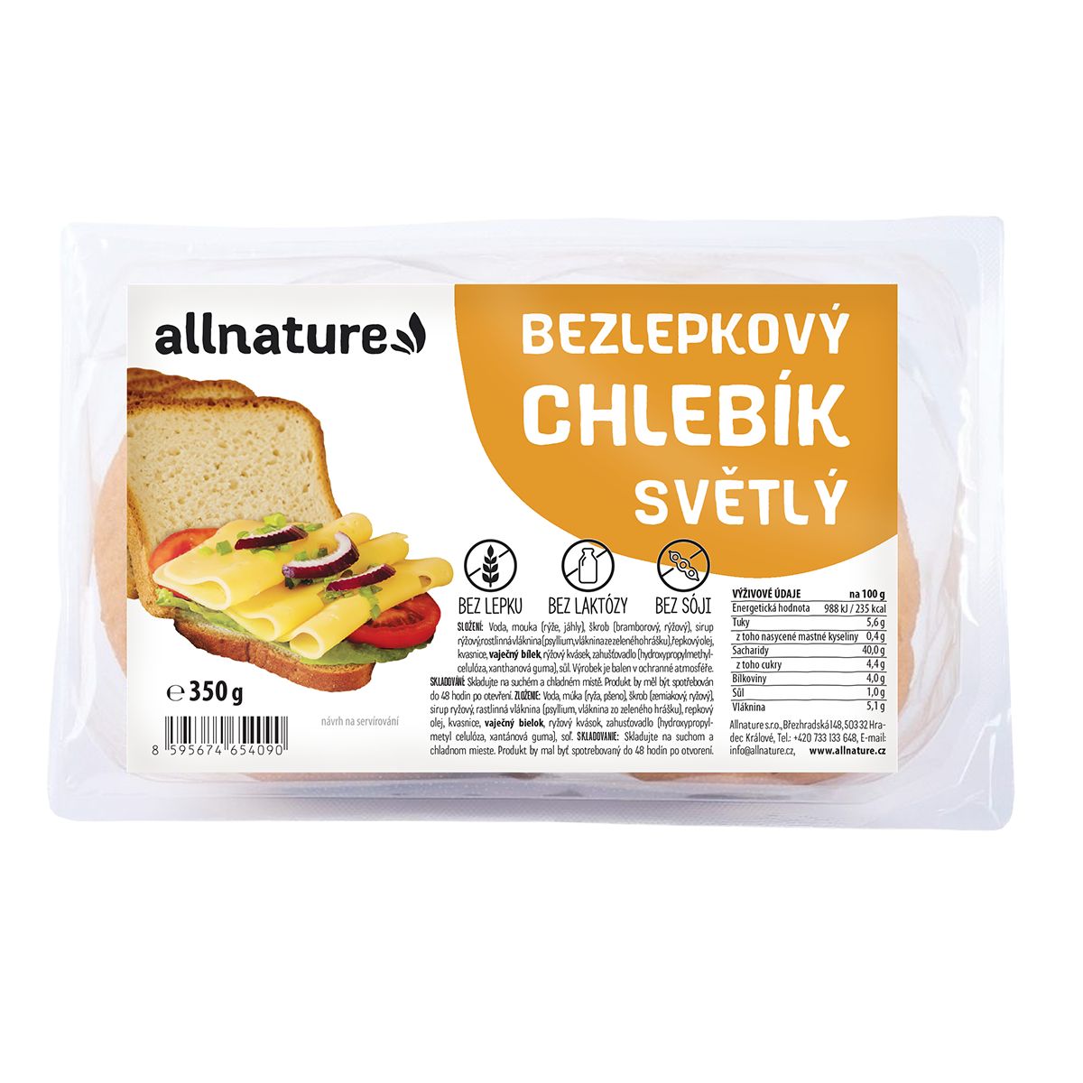 Allnature Bezlepkový chlebík světlý 350 g Allnature