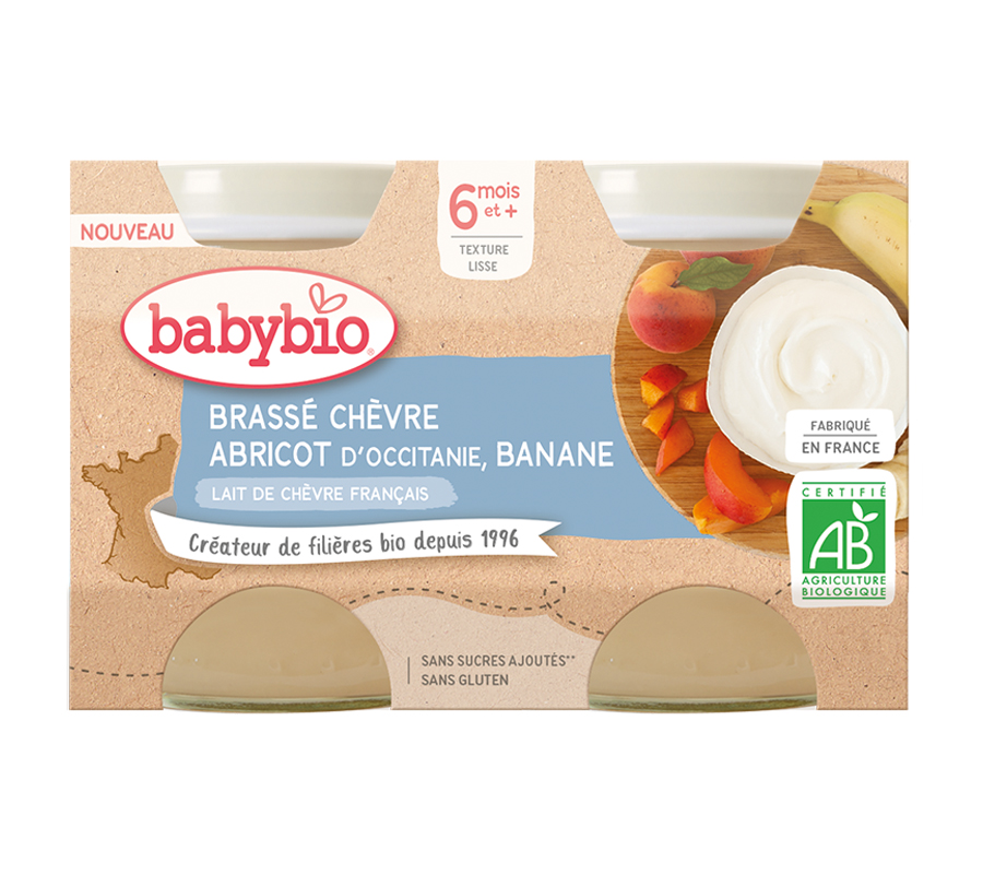 Babybio Brassé Svačinka z kozího mléka meruňka a banán 2x130 g Babybio