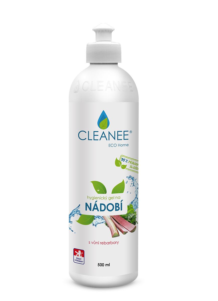 CLEANEE ECO Home Hygienický gel na nádobí s vůní rebarbory 500 ml CLEANEE