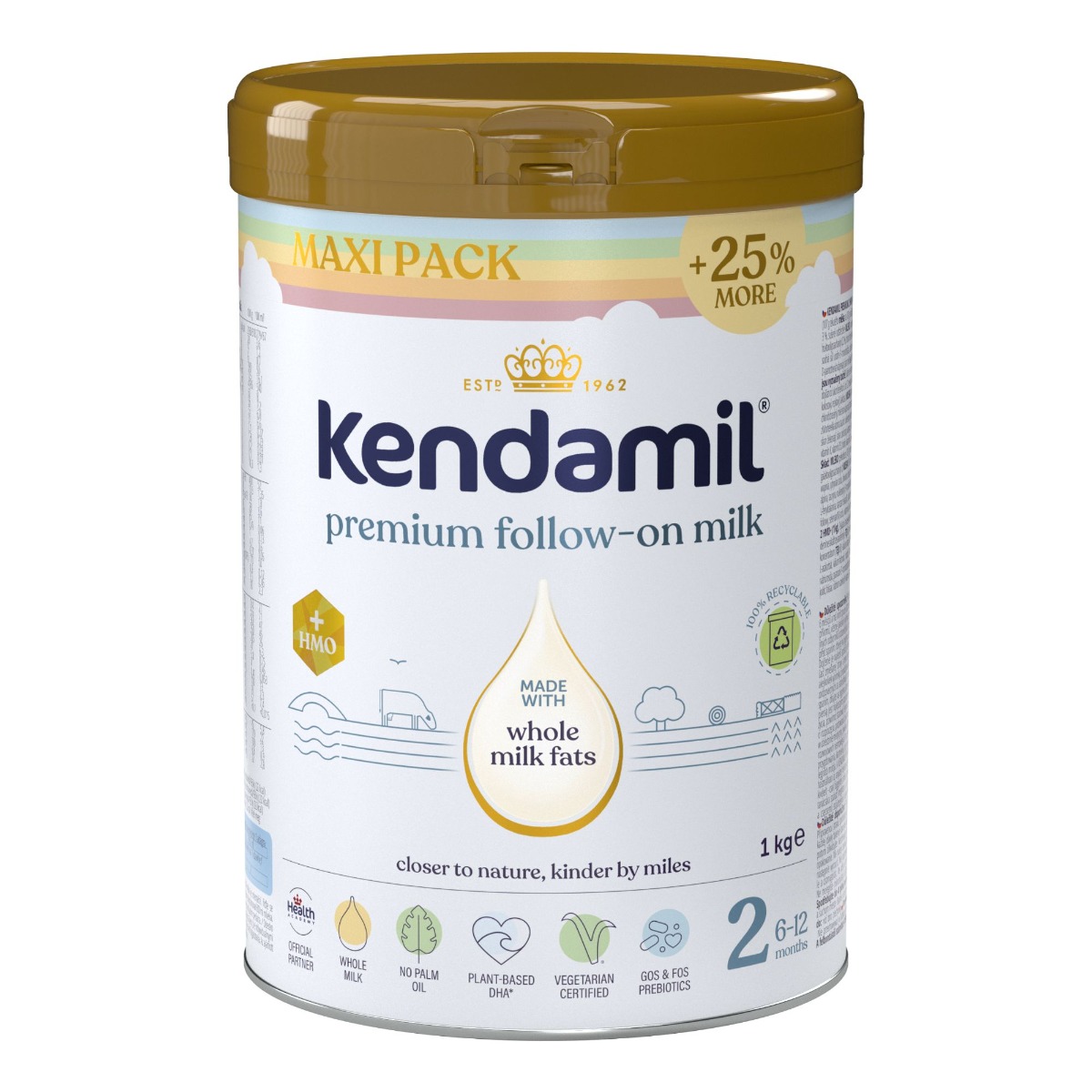 Kendamil 2 Premium Kojenecké pokračovací mléko HMO+ duhové XXL balení 1 kg Kendamil