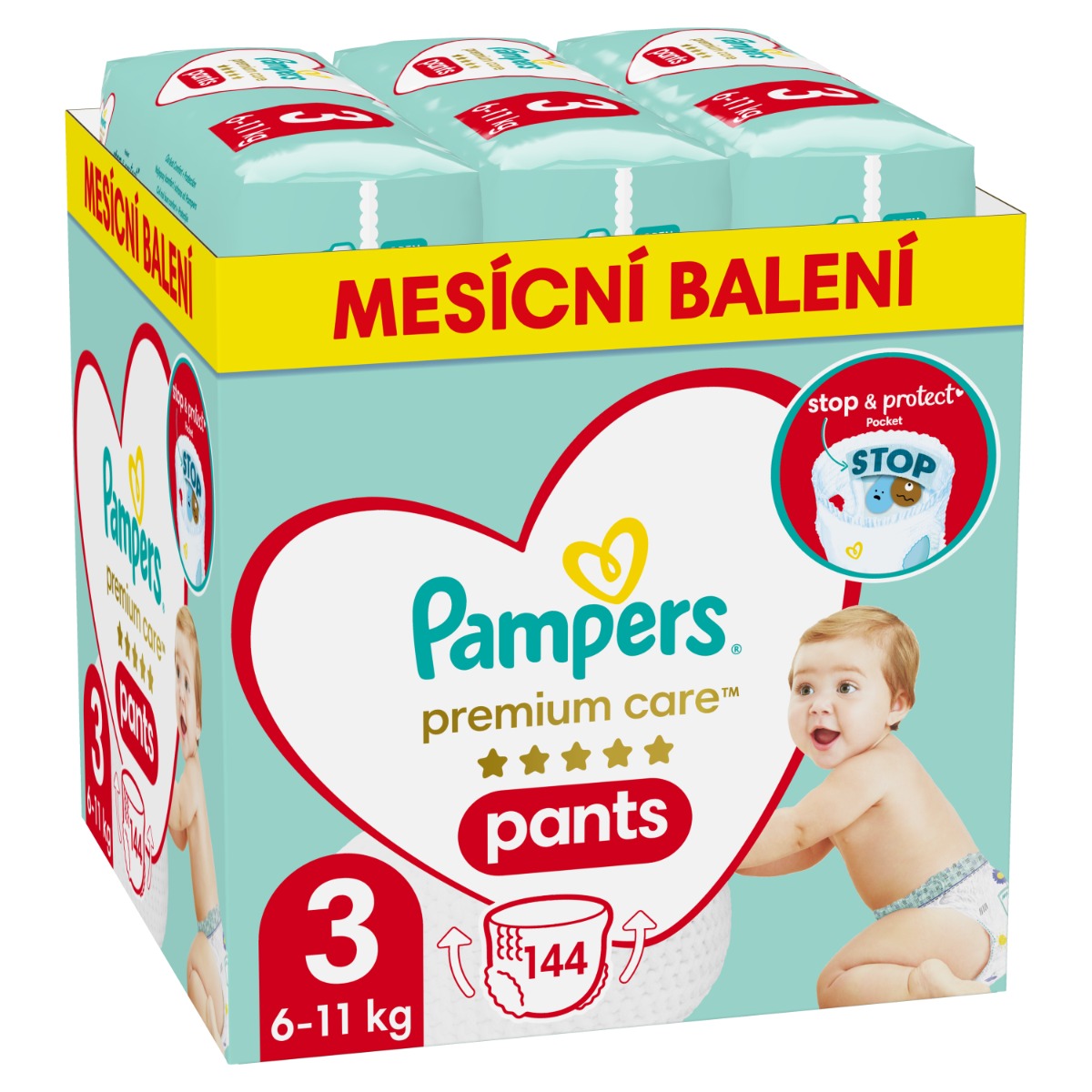 Pampers Premium Care Pants vel. 3 6–11 kg plenkové kalhotky 144 ks Pampers
