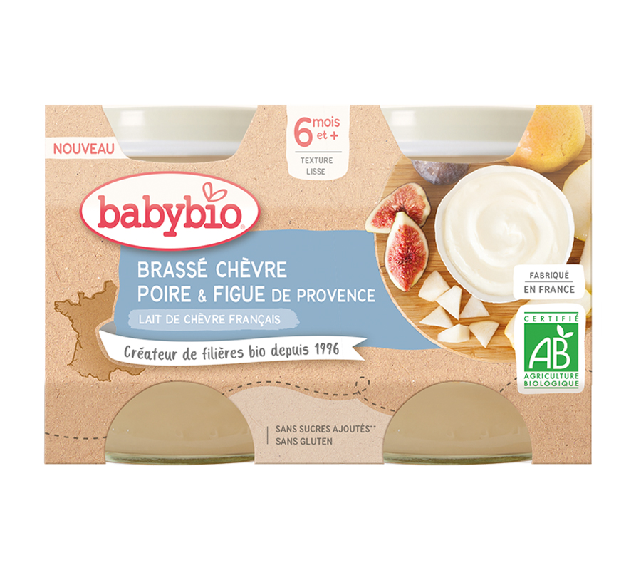 Babybio Brassé Svačinka z kozího mléka hruška a fíky 2x130 g Babybio