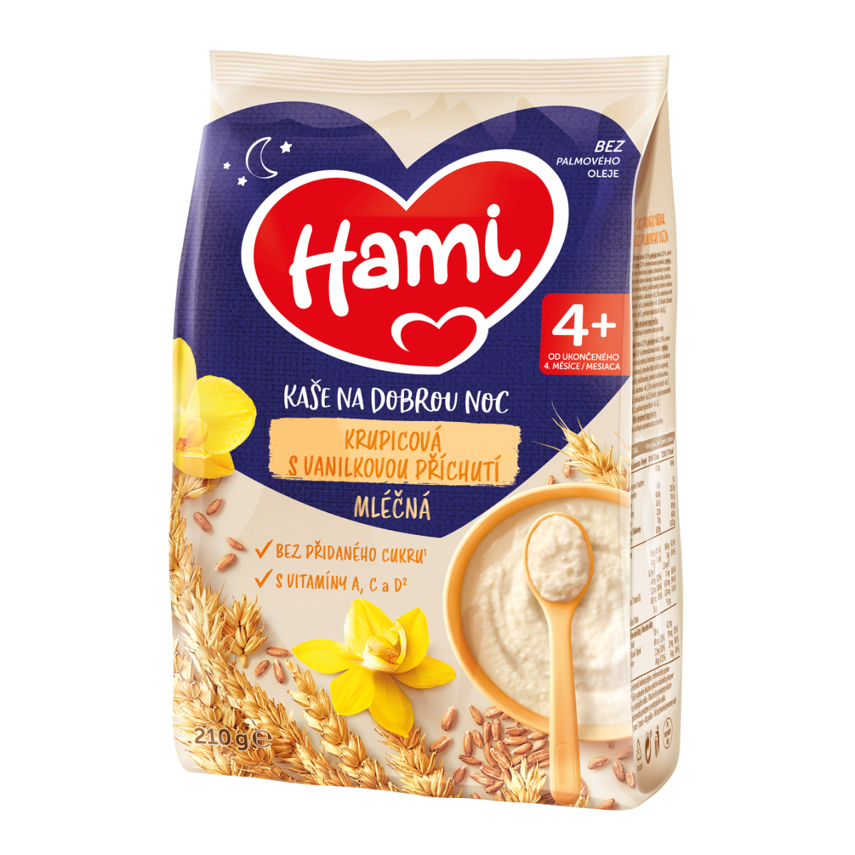 Hami Mléčná kaše na dobrou noc krupicová s vanilkovou příchutí 210 g Hami