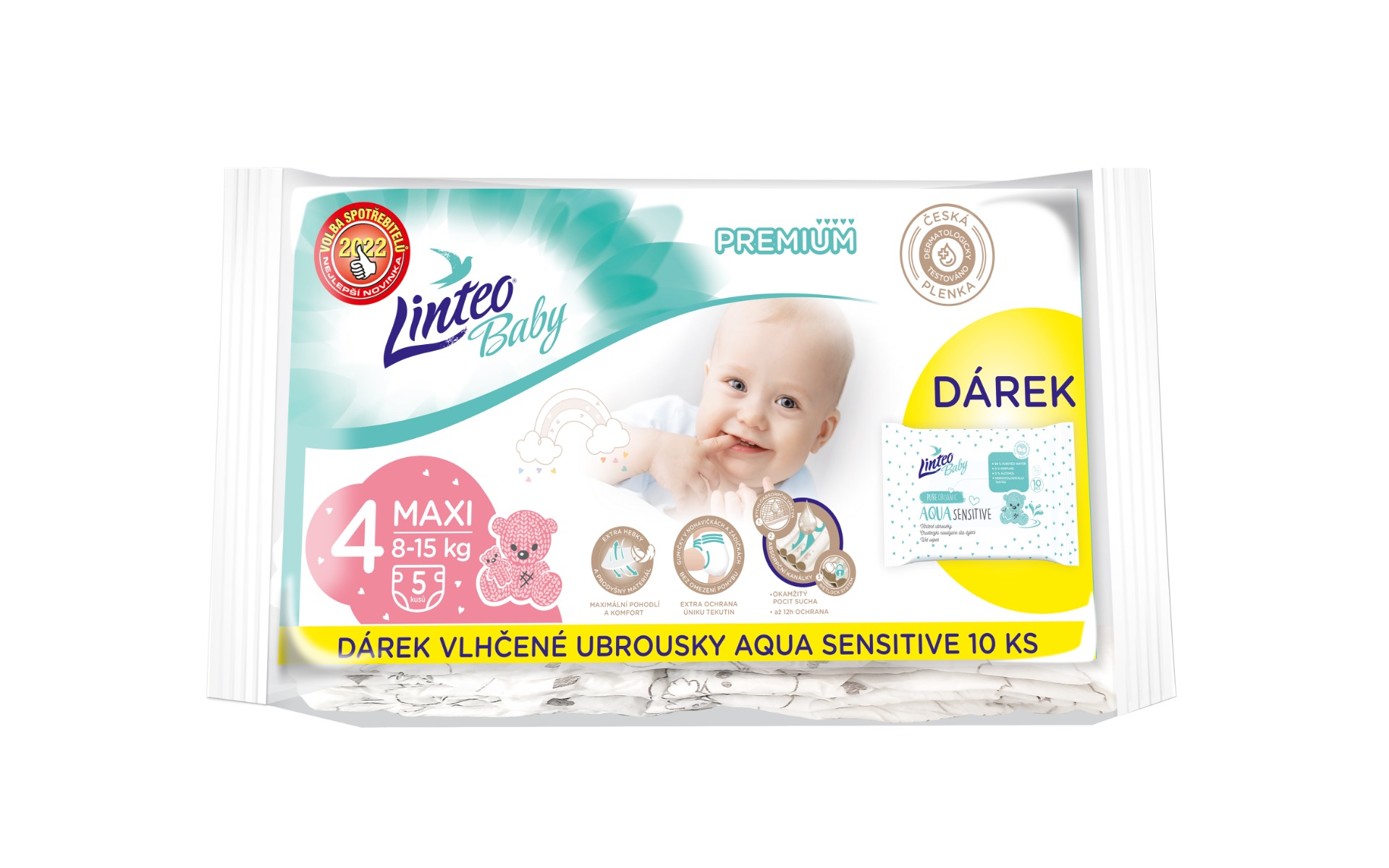 Linteo Baby PREMIUM 4 Maxi 8-15 kg dětské plenky 5 ks +dárek Linteo Baby