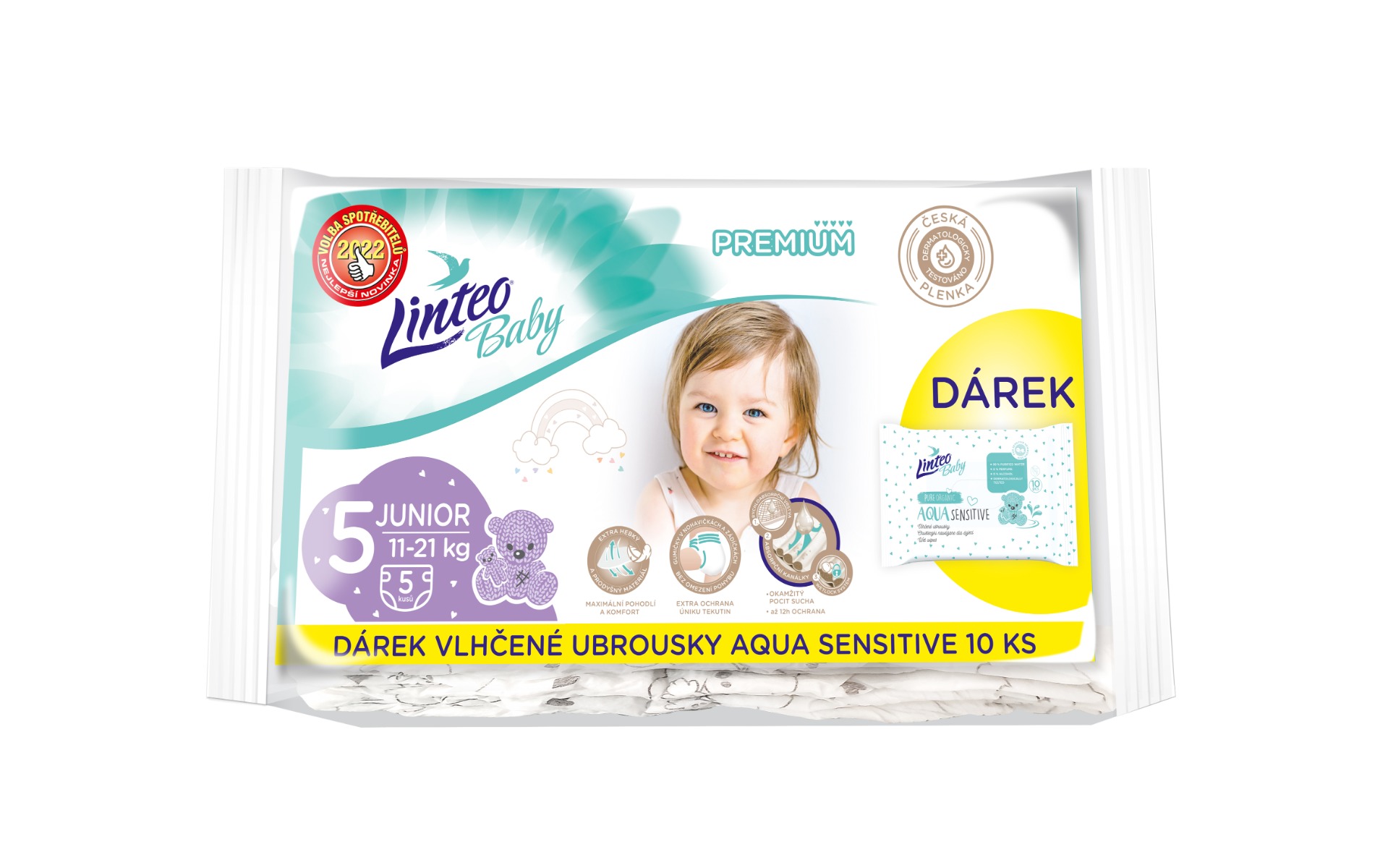 Linteo Baby PREMIUM 5 Junior 11-21 kg dětské plenky 5 ks +dárek Linteo Baby