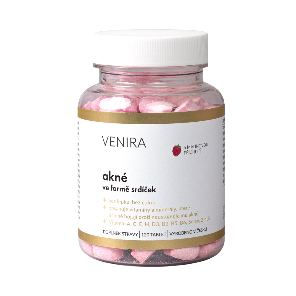 Venira Akné ve formě srdíček 120 tablet malina Venira
