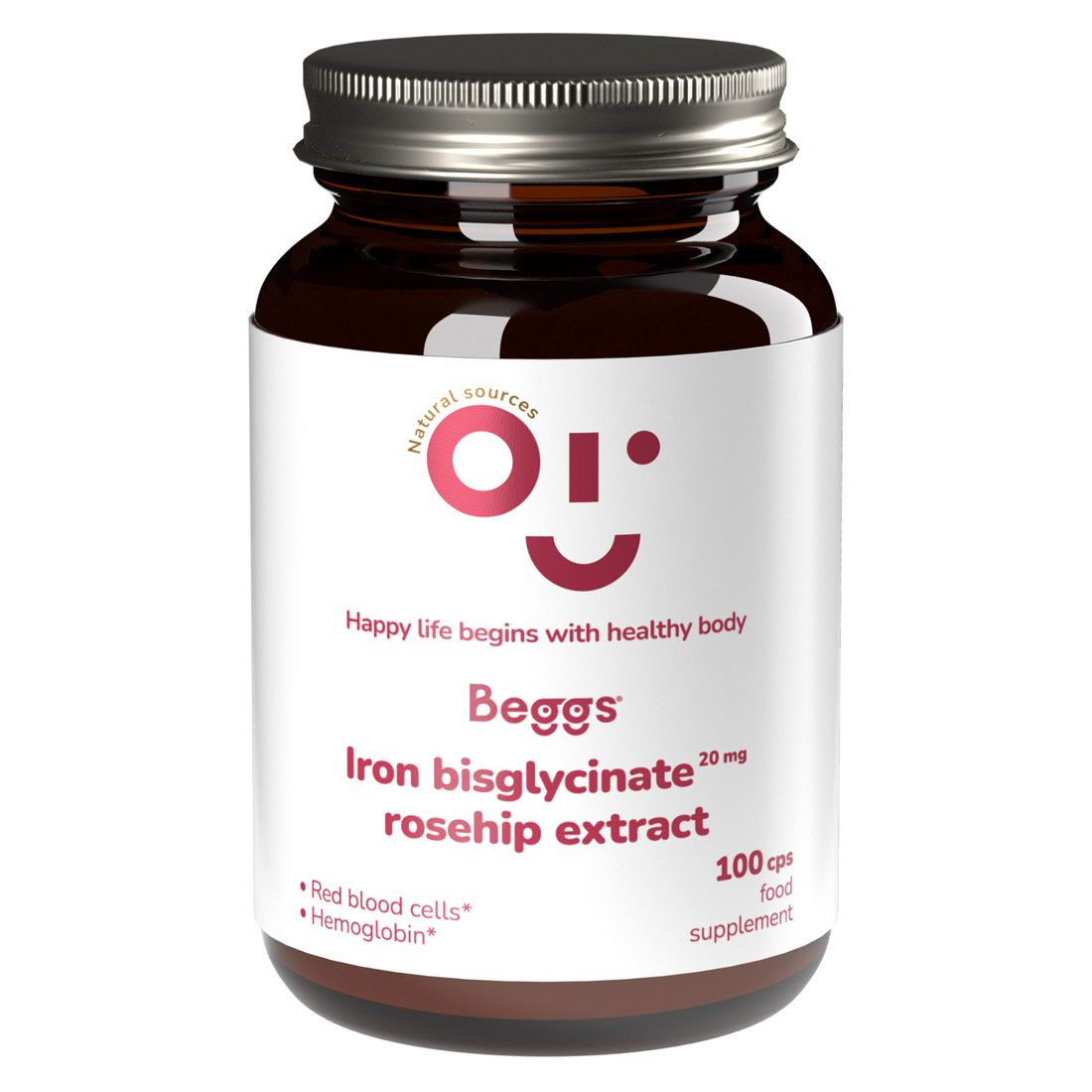 Beggs Iron bisglycinate 20 mg rosehip extract 100 kapslí Beggs