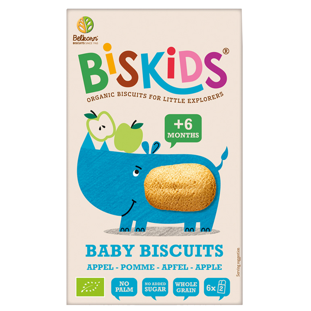 Biskids BIO měkké dětské sušenky s jablečnou šťávou 6M 120 g Biskids