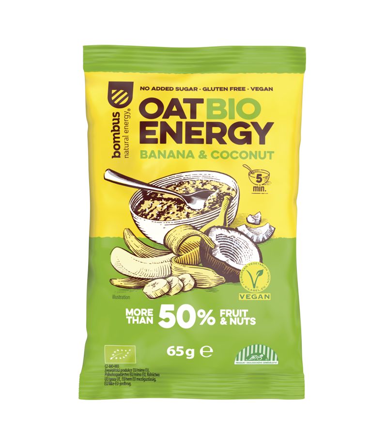 Bombus Oat Energy Banana & coconut BIO ovesná kaše 65 g Bombus