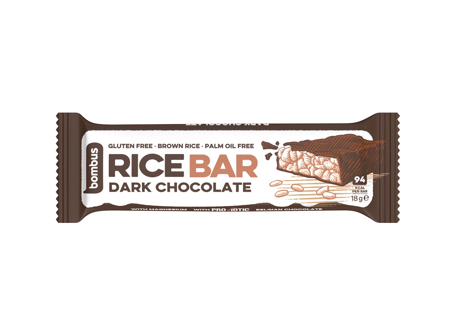 Bombus Rice Bar Dark chocolate tyčinka 18 g Bombus