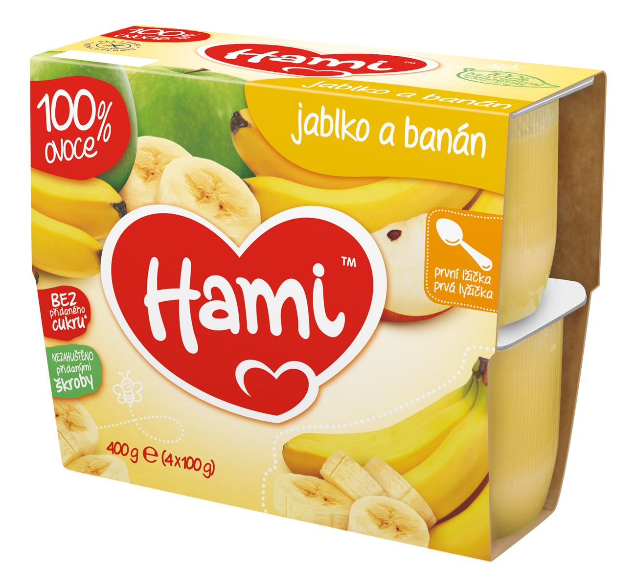 Hami 100% ovoce Jablko a banán 4+ 4x100 g Hami