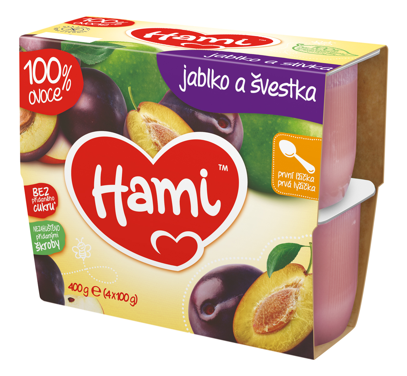 Hami 100% ovoce Jablko a švestka 4+ 4x100 g Hami