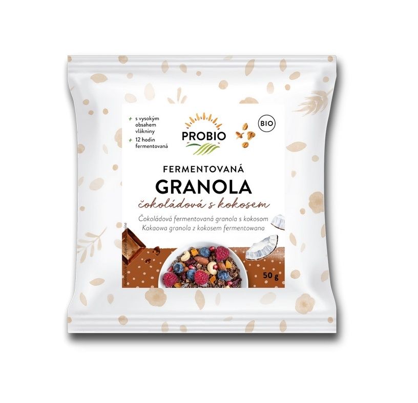 PROBIO Műsli křupavé granola fermentovaná čokoládová s kokosem BIO 50 g PROBIO