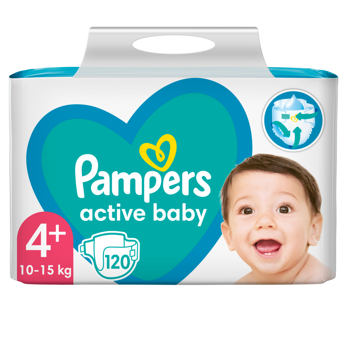 Pampers Active Baby vel. 4+ 10–15 ks dětské pleny 120 ks Pampers