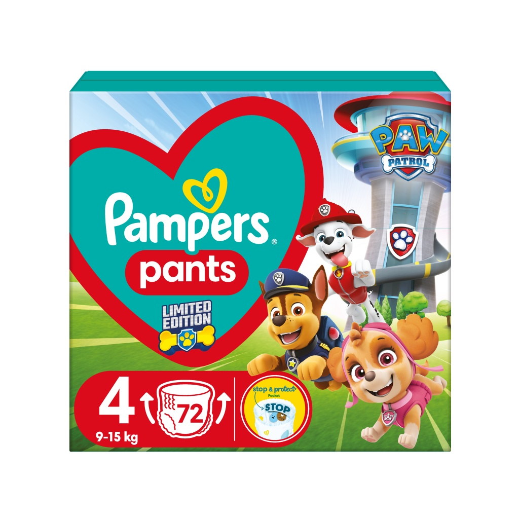 Pampers Pants vel. 4 Carry pack paw patrol 9-15 kg plenkové kalhotky 72 ks Pampers