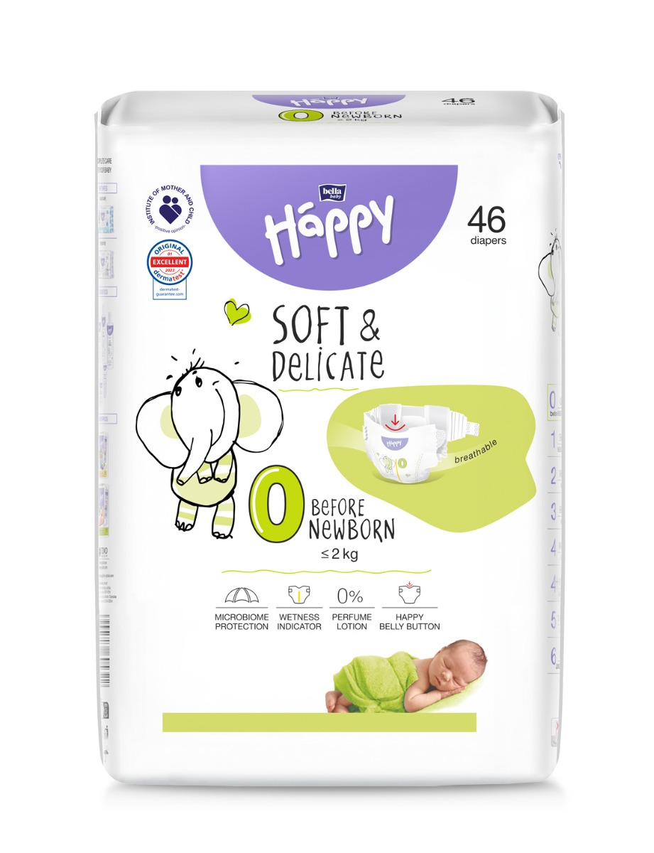 Bella Baby Happy Soft&Delicate 0 Before Newborn 2 kg dětské pleny 46 ks Bella