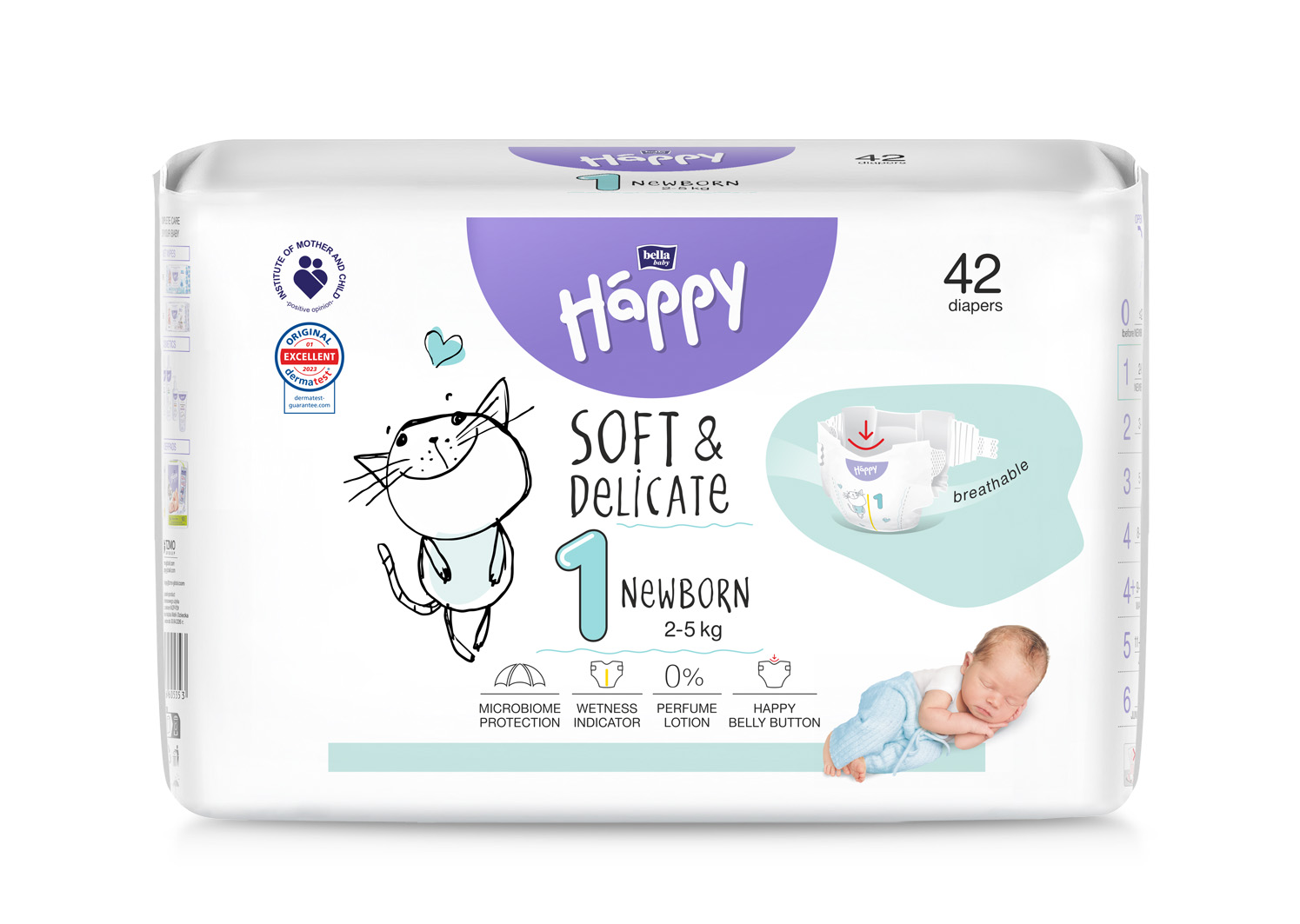 Bella Baby Happy Soft&Delicate 1 Newborn 2–5 kg dětské pleny 42 ks Bella