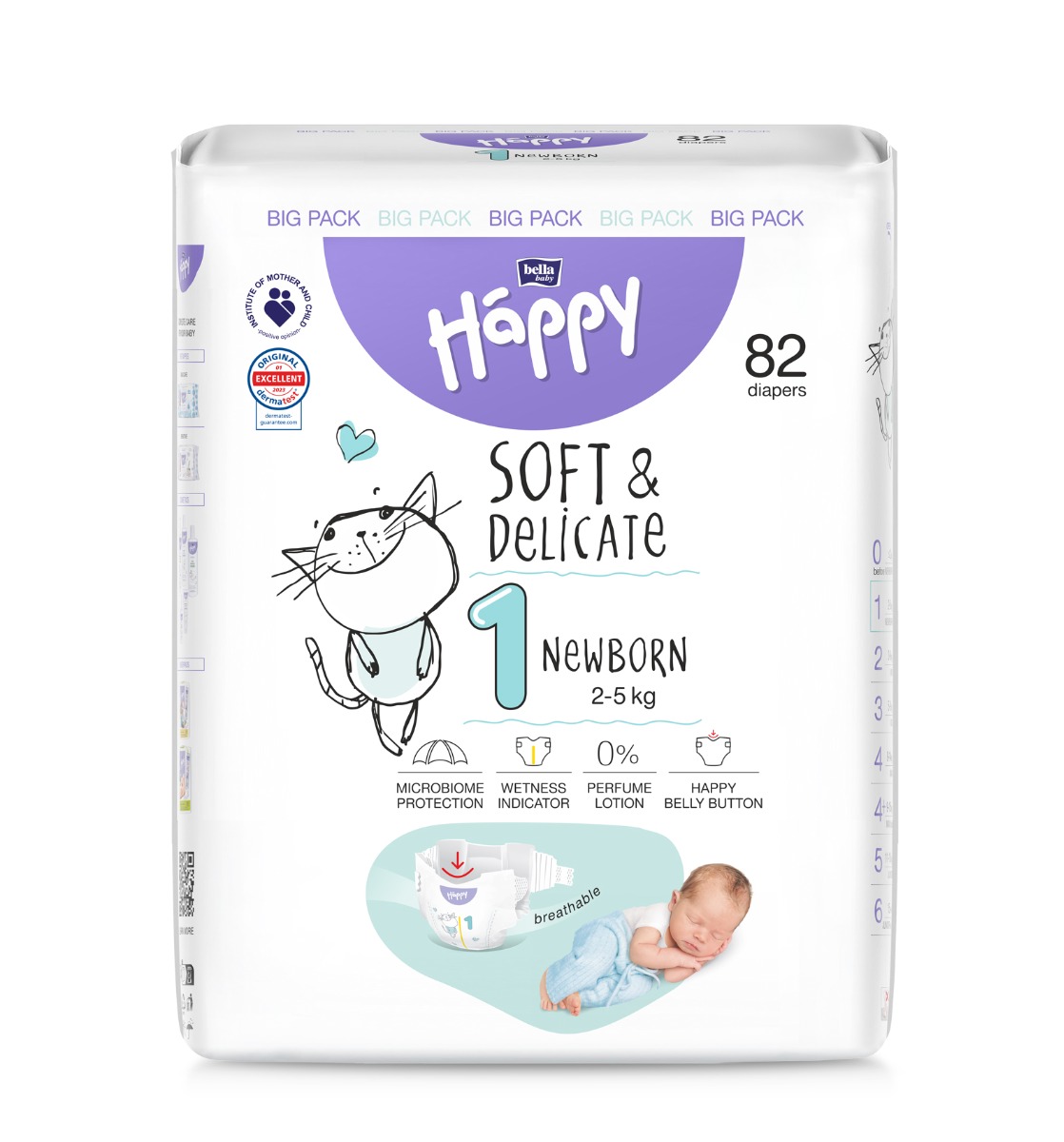Bella Baby Happy Soft&Delicate 1 Newborn 2–5 kg dětské pleny 82 ks Bella