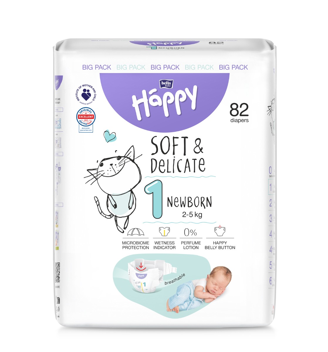 Bella Baby Happy Soft&Delicate 1 Newborn 2–5 kg dětské pleny 82 ks Bella