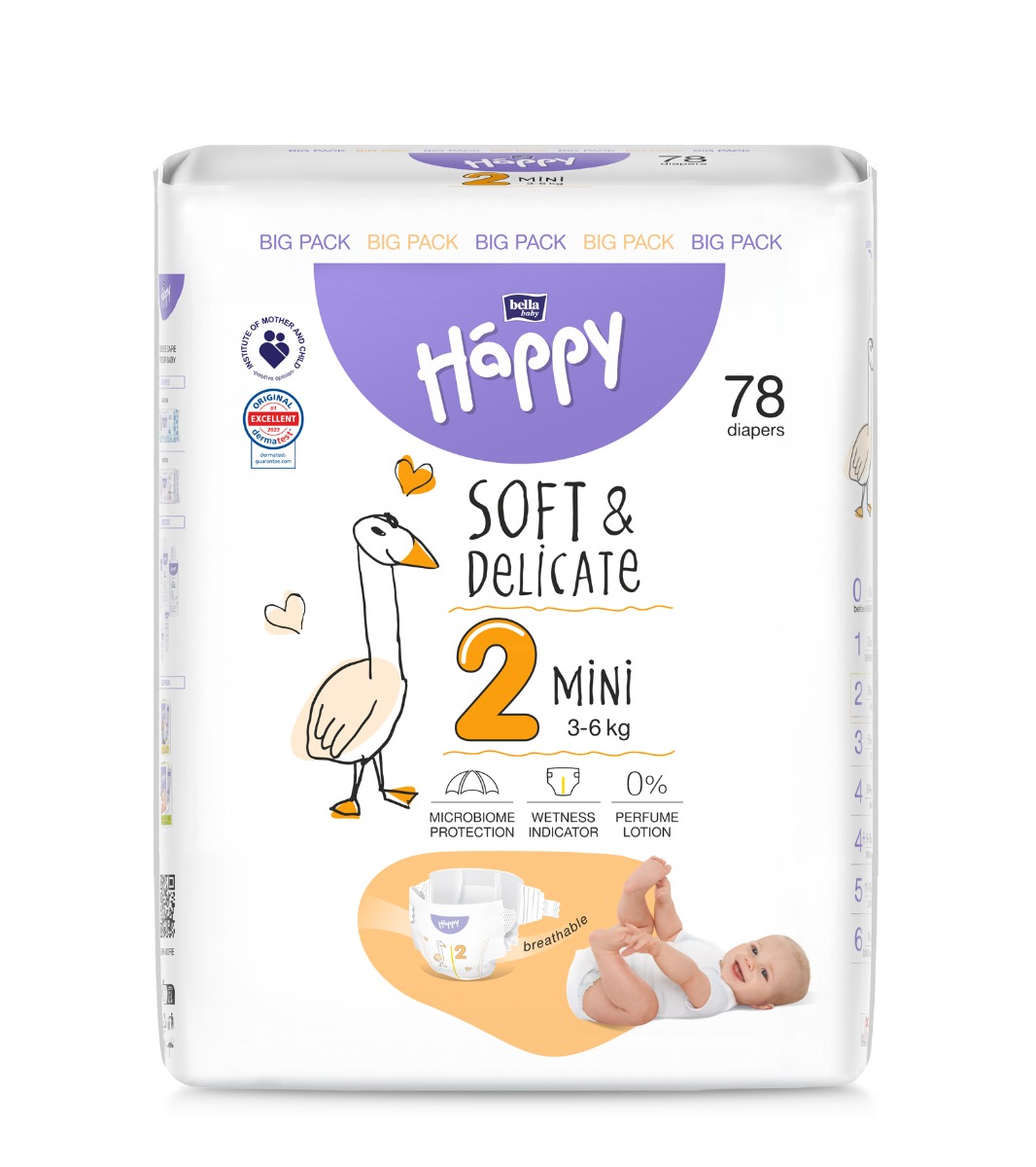Bella Baby Happy Soft&Delicate 2 Mini 3–6 kg dětské pleny 78 ks Bella